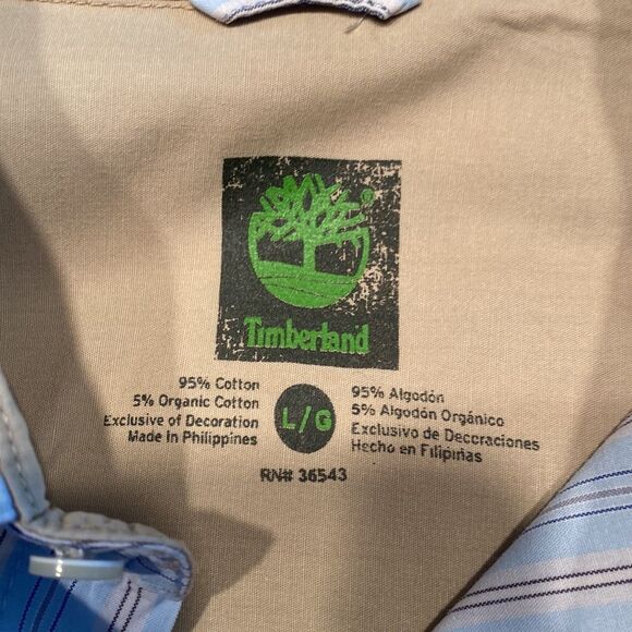 Timberland Large Button Down Stress Shirt Stripes Embroidered Logo Chest Pocket - Picture 5 of 5